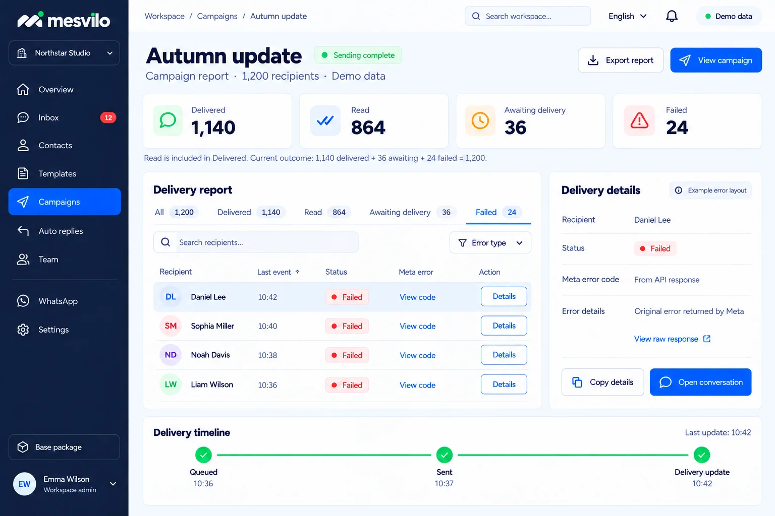 Delivery report with Meta error codes